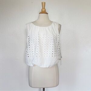 Solid White Eyelet Bubble Hem Tank Top